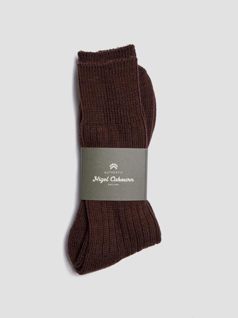 Nigel Cabourn Wool Cushion Sole Crew Sock in Brown