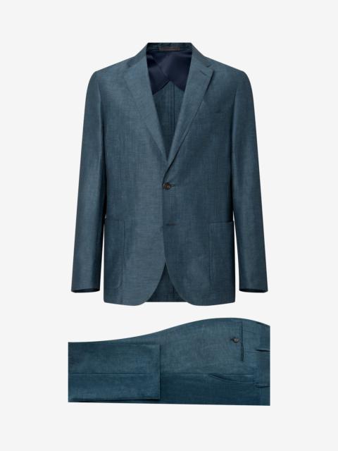 CORNELIANI Teal blue wool and linen suit