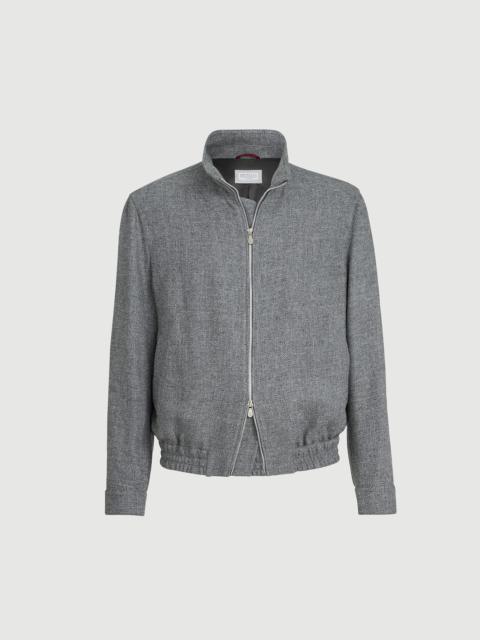Brunello Cucinelli Silk, linen and wool hopsack outerwear jacket with stand collar