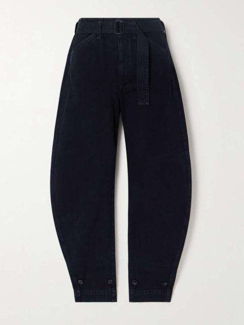 Belted cotton-twill tapered pants