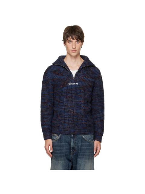 We11done Navy Chunky Embroidered Quarter-Zip Sweater
