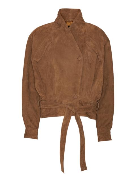 ROTATE Belted Suede Bomber Jacket brown