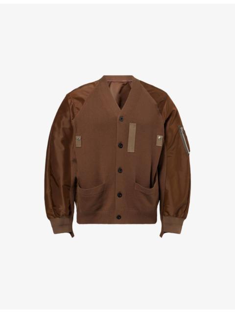 sacai Contrast-Front Nylon and Cotton-Blend Cardigan