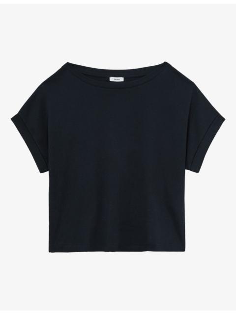 REISS Sia Off-Shoulder Short-Sleeve Cotton T-Shirt