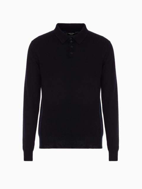 Long-sleeved, pure cashmere polo shirt