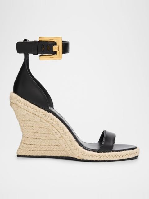 Balmain 85mm Anthem Leather Espadrille Wedge Sandals