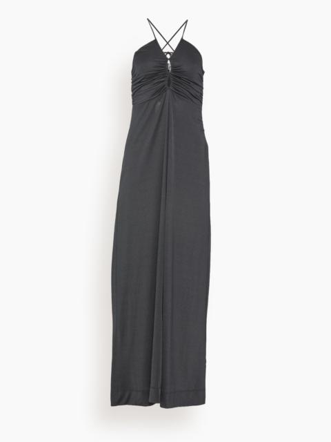 GANNI Shiny Crepe Jersey Long Dress in Black