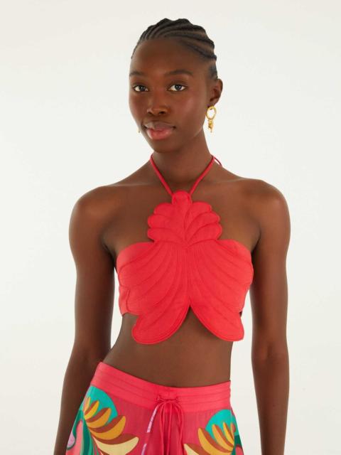 FARM RIO Red 3D Shell Halter Neck Crop Top