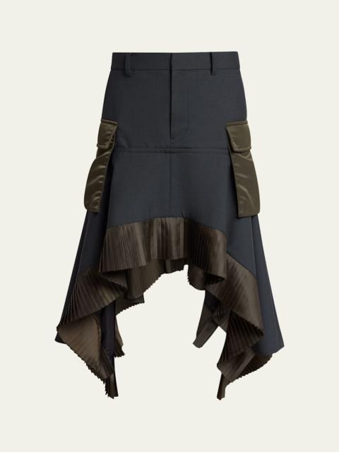 sacai Mixed-Media Handkerchief Midi Cargo Skirt