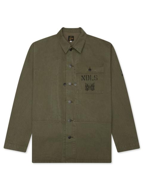 NEEDLES COTTON HERRINGBONE P-44 JACKET - OLIVE