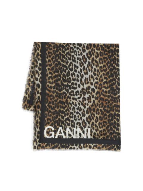 GANNI leopard-print twill scarf