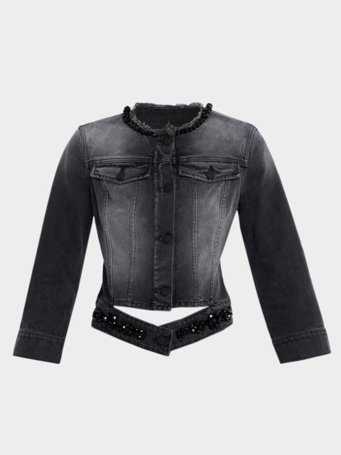 Simone Rocha Embellished Distressed Denim Jacket