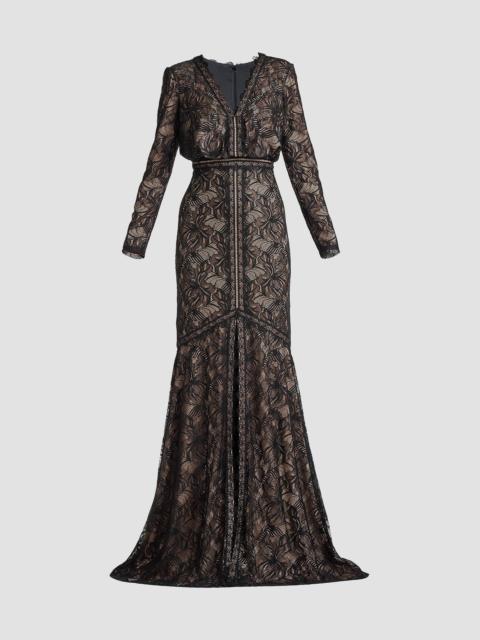 TADASHI SHOJI Women's Floral Lace Gown - Black Beige