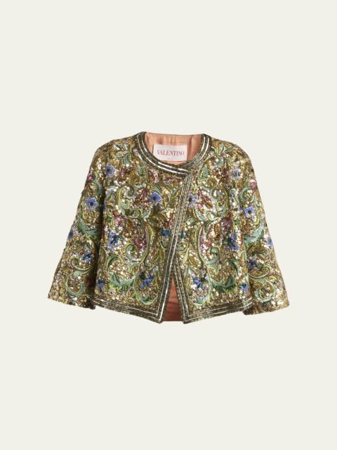 Valentino Floral Sequin Caplet Jacket