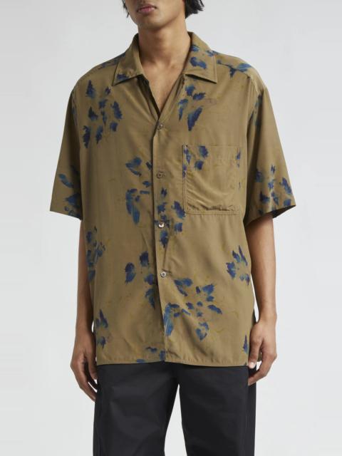 Lemaire The Summer Oversize Floral Print Camp Shirt in Khaki /Ink