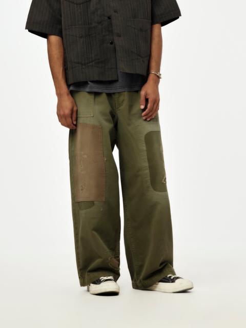 Kapital HERRINGBONE FATIGUE BAGGY PANTS (KHAKI RUSHFILED REMAKE)