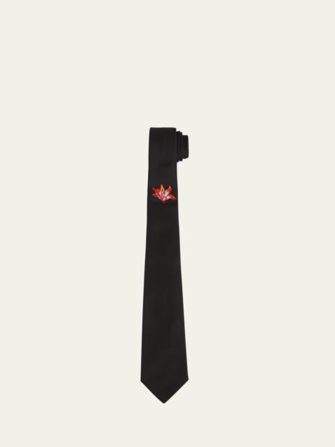 Alexander McQueen Men's Embroidered Fire Lily Silk Tie
