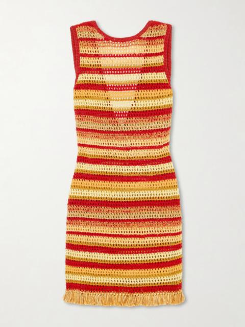 ESCVDO Nevado Fringed Striped Crocheted Cotton Mini Dress
