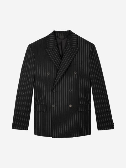 The Kooples BLACK DOUBLE-BREASTED STRIPED JACKET