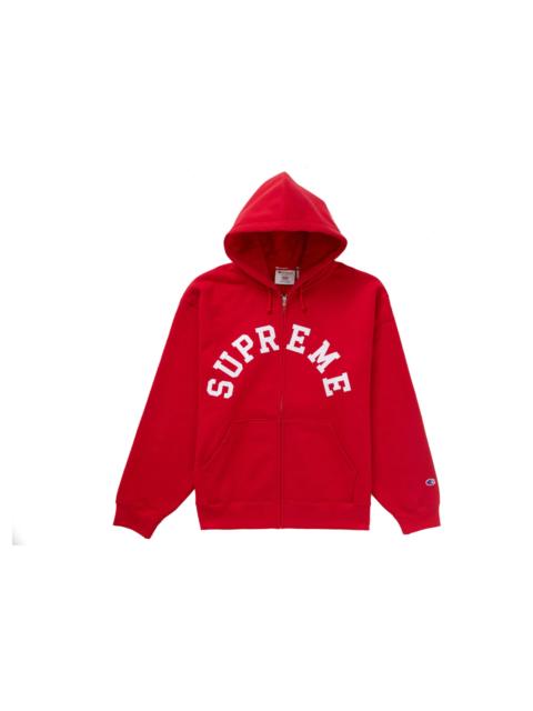 Supreme Champion Zip Up Hooded Sweatshirt Red