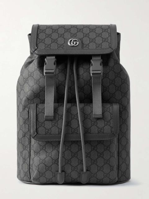 GUCCI Ophidia Leather-Trimmed Monogrammed Coated-Canvas Backpack