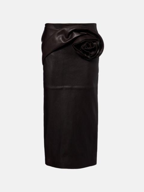 MAGDA BUTRYM Floral-appliqué leather midi skirt