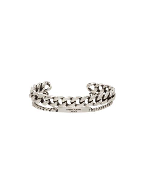 SAINT LAURENT Silver Gourmette Cuff Bracelet