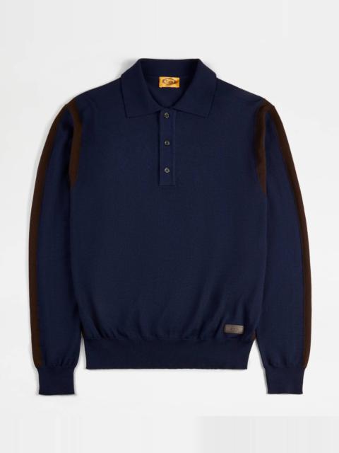 Tod's POLO SHIRT IN WOOL - BLUE, BROWN