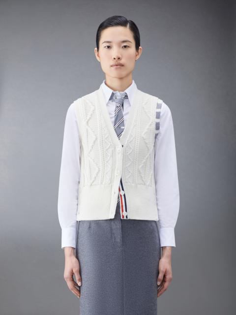 Thom Browne Aran Cable Merino 4-Bar Cardigan Vest