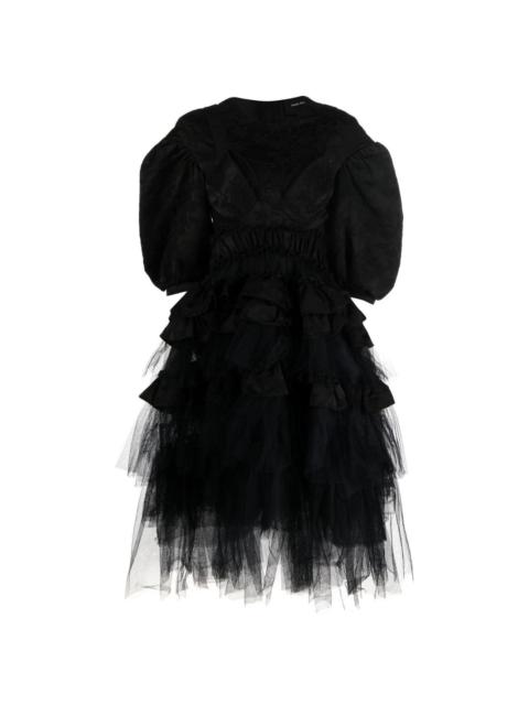 corset-detail tulle midi dress