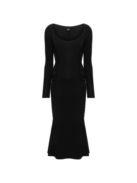 scoop-neck ruched midi dress