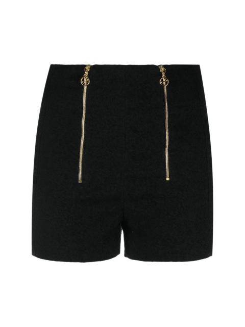 zip-detail tweed shorts
