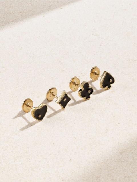 Yvonne Léon Set of four Puces Casino 9-karat gold, enamel and diamond earrings Black
