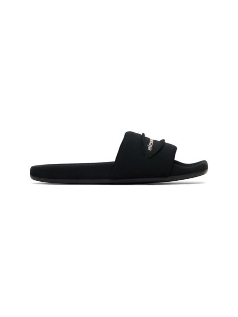 Alexander Wang Black 'AW' Slash Knit Pool Slides