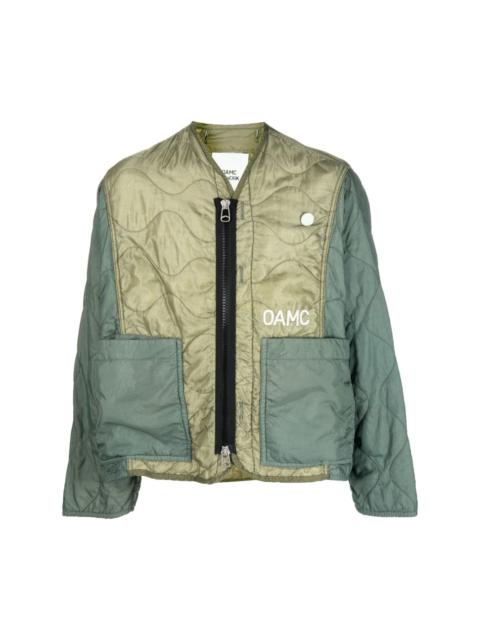 OAMC Re:Work contrast-sleeve embroidered padded jacket