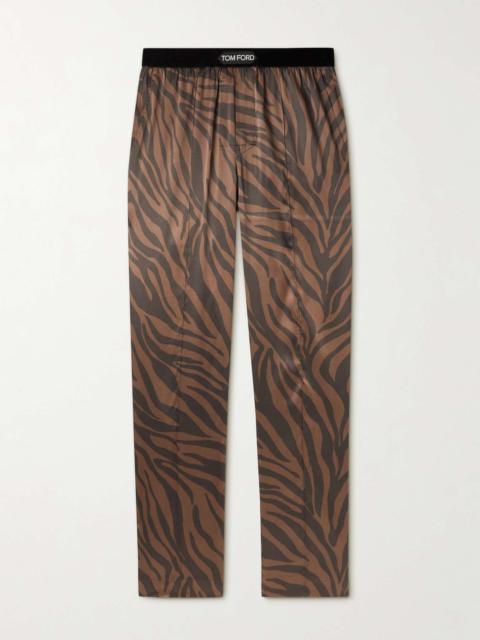 TOM FORD Logo-Appliquéd Animal-Printed Velvet-Trimmed Silk-Blend Pyjama Trousers