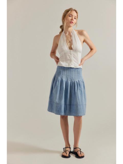 FREE PEOPLE We The Free Peyton Pintuck Denim Midi Skirt