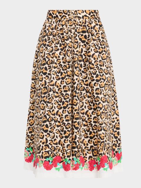 SALONI Pia Leopard Floral Midi Skirt