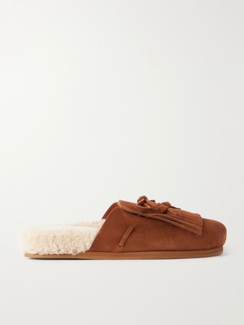 ANCIENT GREEK SANDALS Vasilitsa tassel-detailed shearling-trimmed suede slip-ons Brown