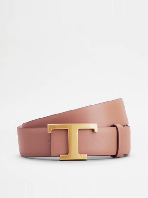 T TIMELESS REVERSIBLE BELT IN LEATHER - PINK