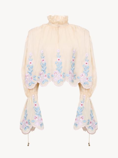 Chloé HIGH-NECK PUFF-SLEEVE TOP IN TECHNICAL TAFFETA