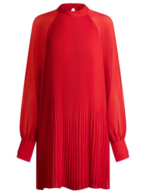 BOSS HIGH-NECK DRESS WITH PLISSÉ PLEATS AND SHEER SLEEVES