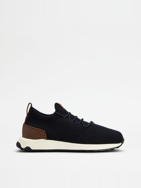 Tod's SOCK SNEAKERS IN FABRIC AND LEATHER - BLUE, BROWN
