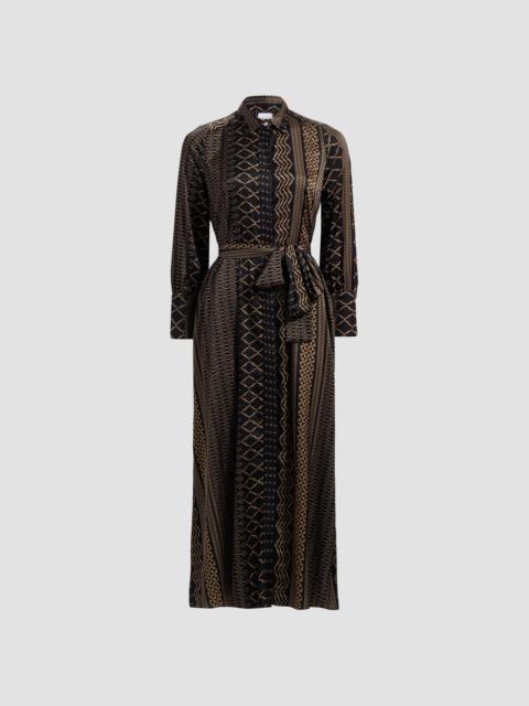 MISA Women's Herminia Geometric Tie-Waist Midi-Shirtdress - Noir Geometry