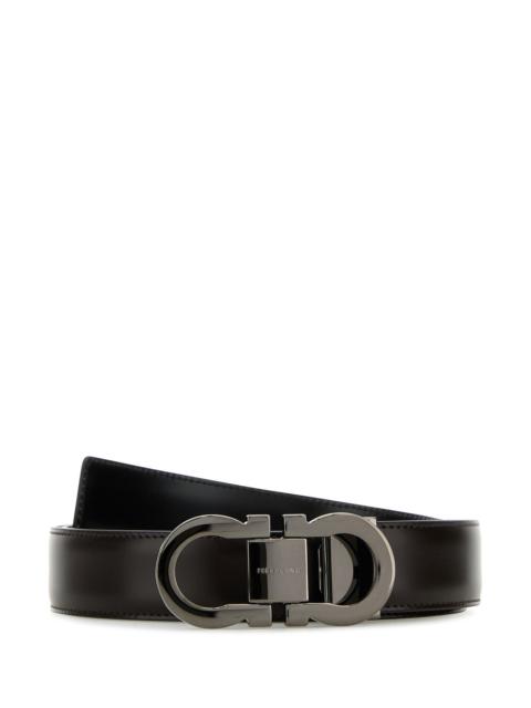 FERRAGAMO Dark brown leather reversible belt