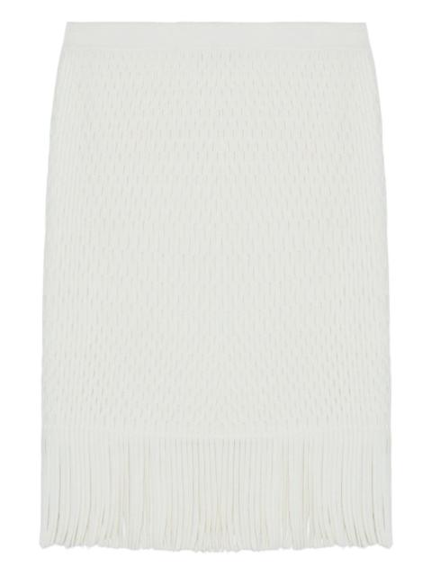 SIMKHAI Xavia lattice-knit fringe skirt