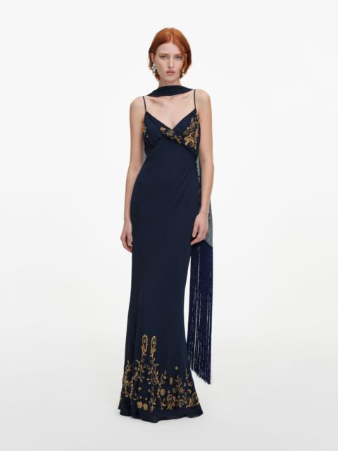 self-portrait Navy Embellished Georgette Scarf Maxi Dress
