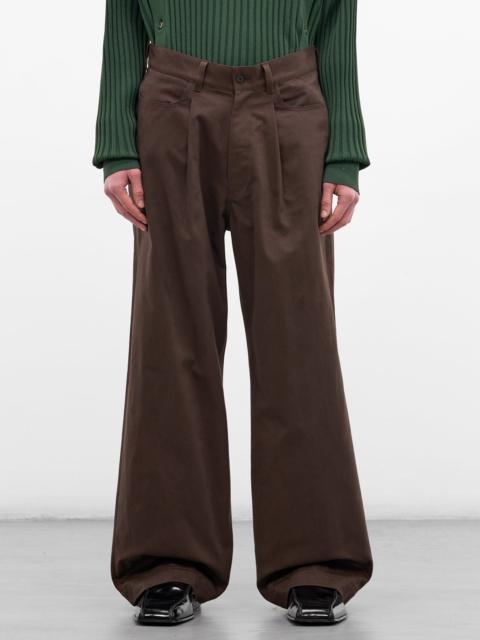 ssstein Brown Cotton Pleated Wide Trousers