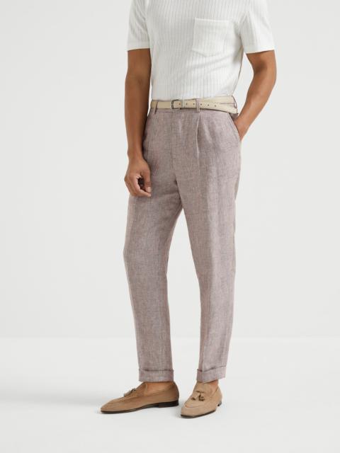 Brunello Cucinelli Linen Prince of Wales leisure fit trousers with pleat