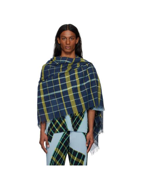 ISSEY MIYAKE Navy & Green Plaid Stole Scarf